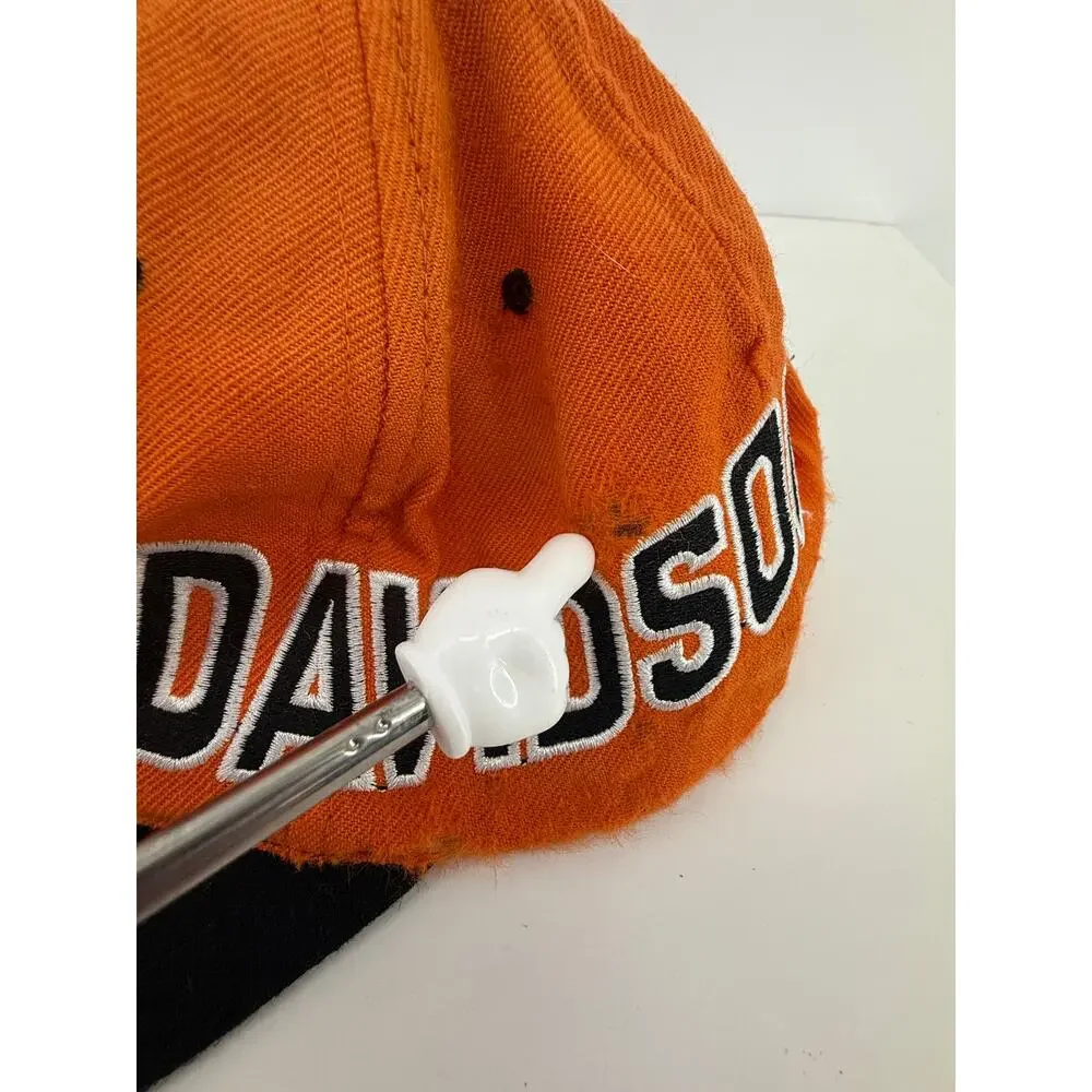 Harley Davidson Vintage 90s Snapback Hat Distressed Biker Orange Black Wool READ